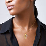 14K with White Rhodium Diamond-cut Open Hearts Pendant - Model Shot