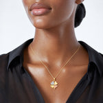14k w/Rose and White Rhodium Polished and D/C Clover Pendant - Model Shot