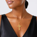 14K Polished and Diamond-cut Cross Pendant - Model Shot