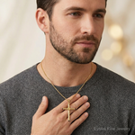 14K Polished with Black Onyx Cross Pendant - Model Shot
