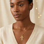 14K Polished Cross Pendant - Model Shot