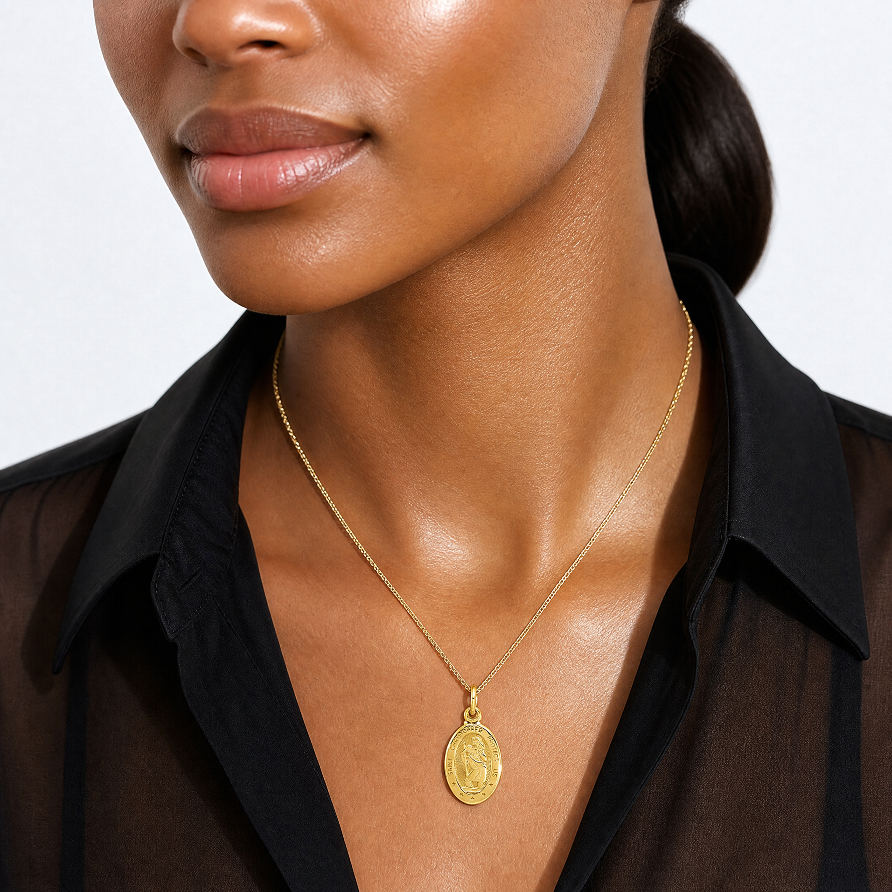 14k Saint Christopher Medal Charm - Model Shot