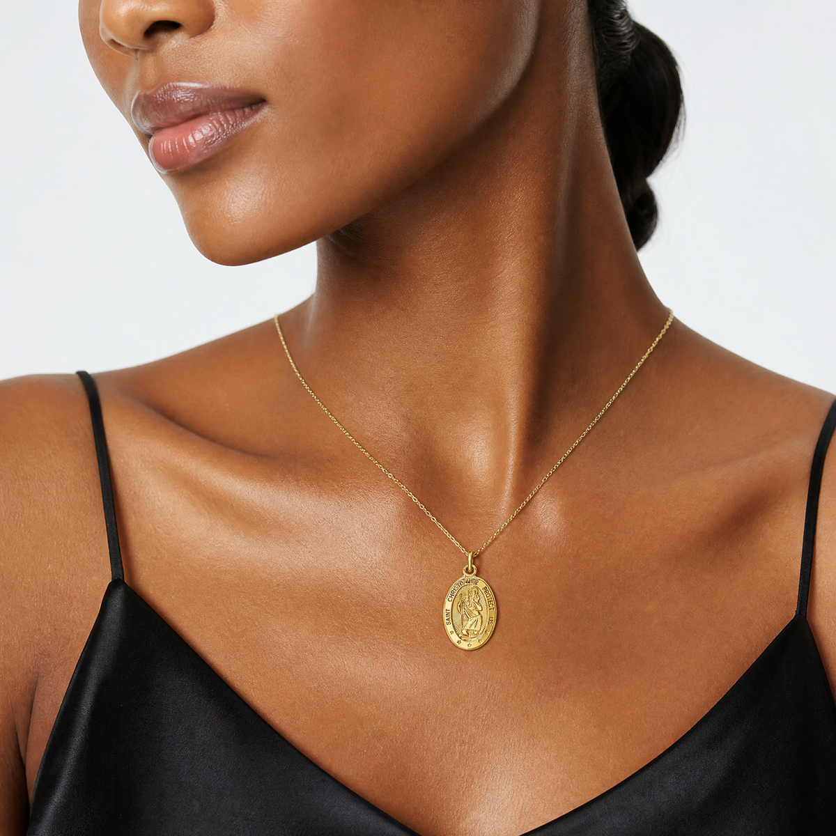 14k Saint Christopher Medal Charm - Model Shot