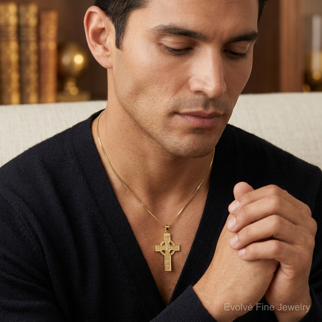14k Celtic Cross Pendant - Model Shot