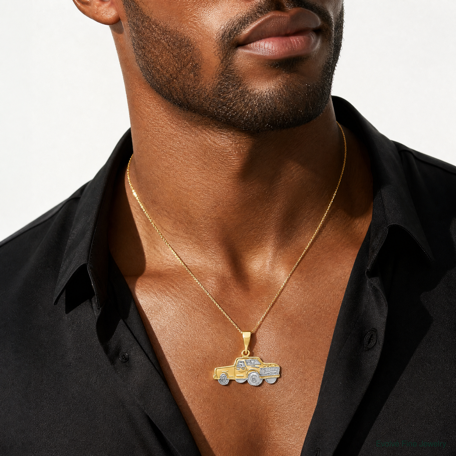 14k w/Rhodium Pick-up Truck Pendant - Model Shot