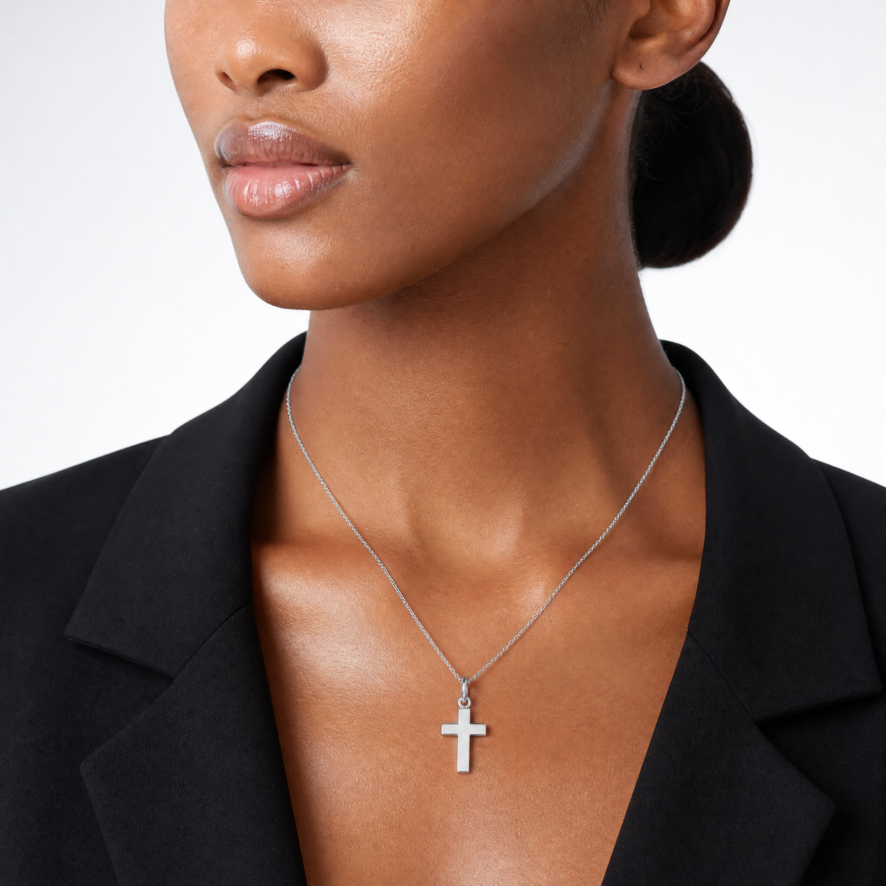 14k White Gold Cross Charm - Model Shot