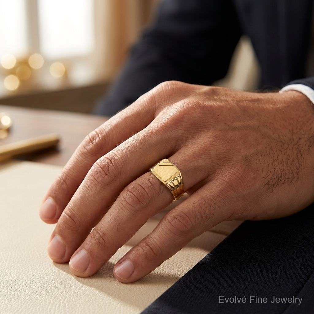 14k 11.5x11.0mm Open Back Mens Signet Ring - Model Shot