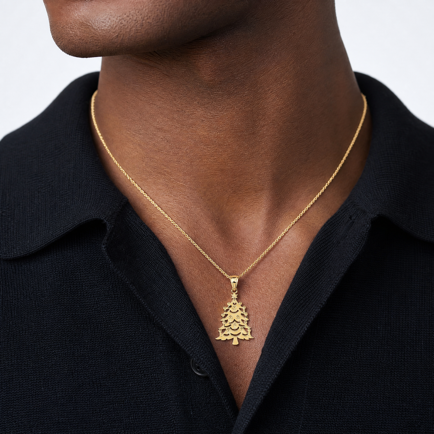 14k Polished Christmas Tree Charm - Model Shot