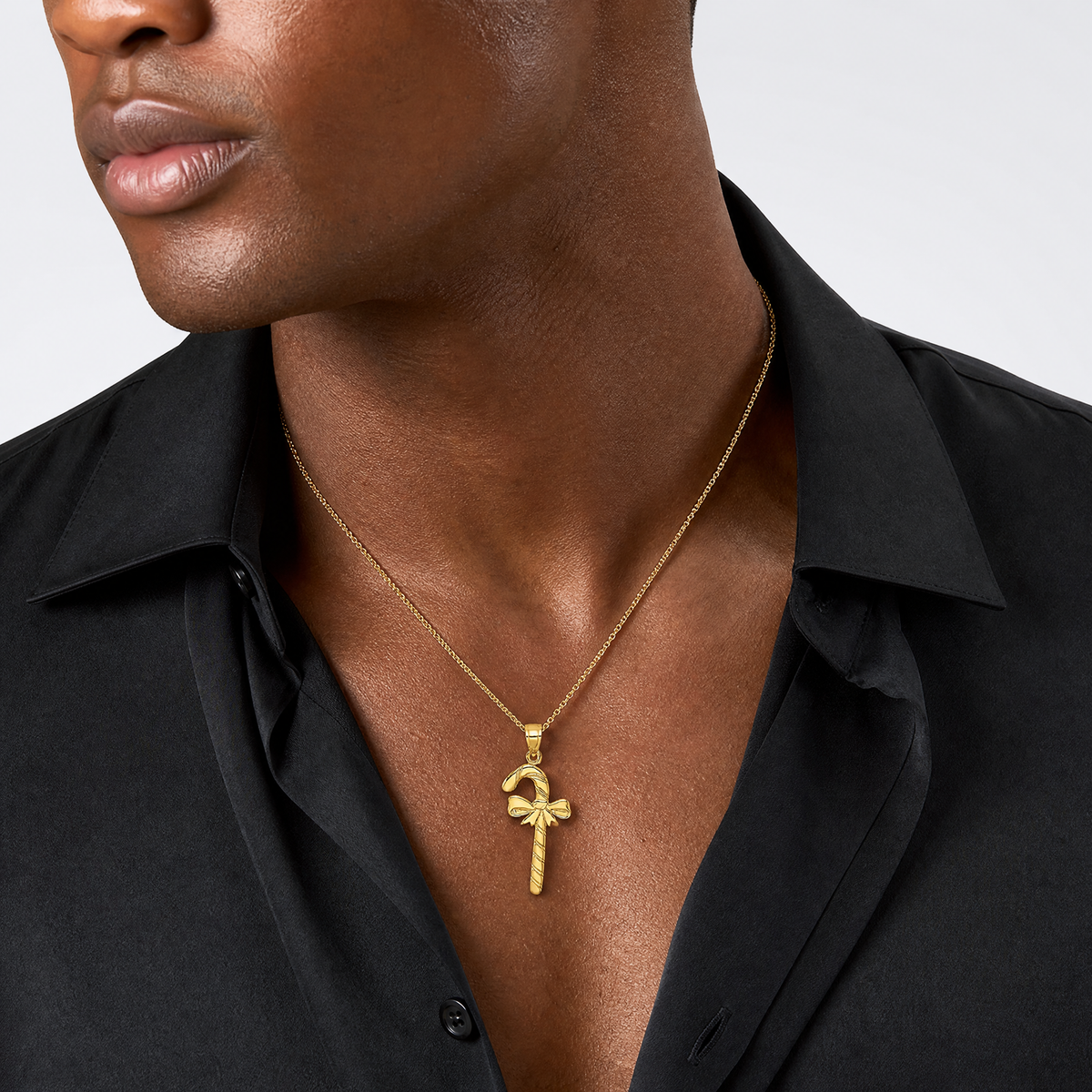 14k Solid Polished Candy Cane Charm - Model Shot