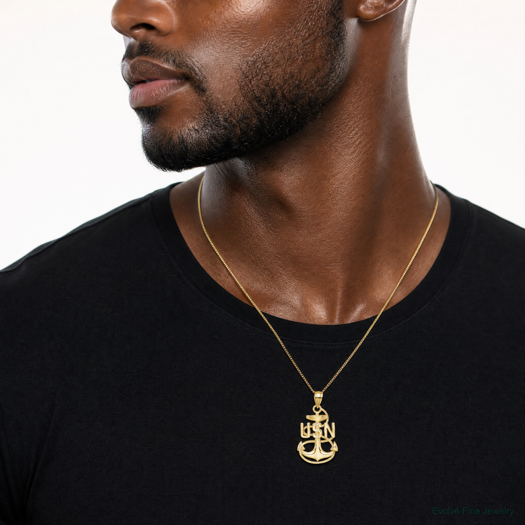 14k United States Navy USN Anchor Pendant - Model Shot