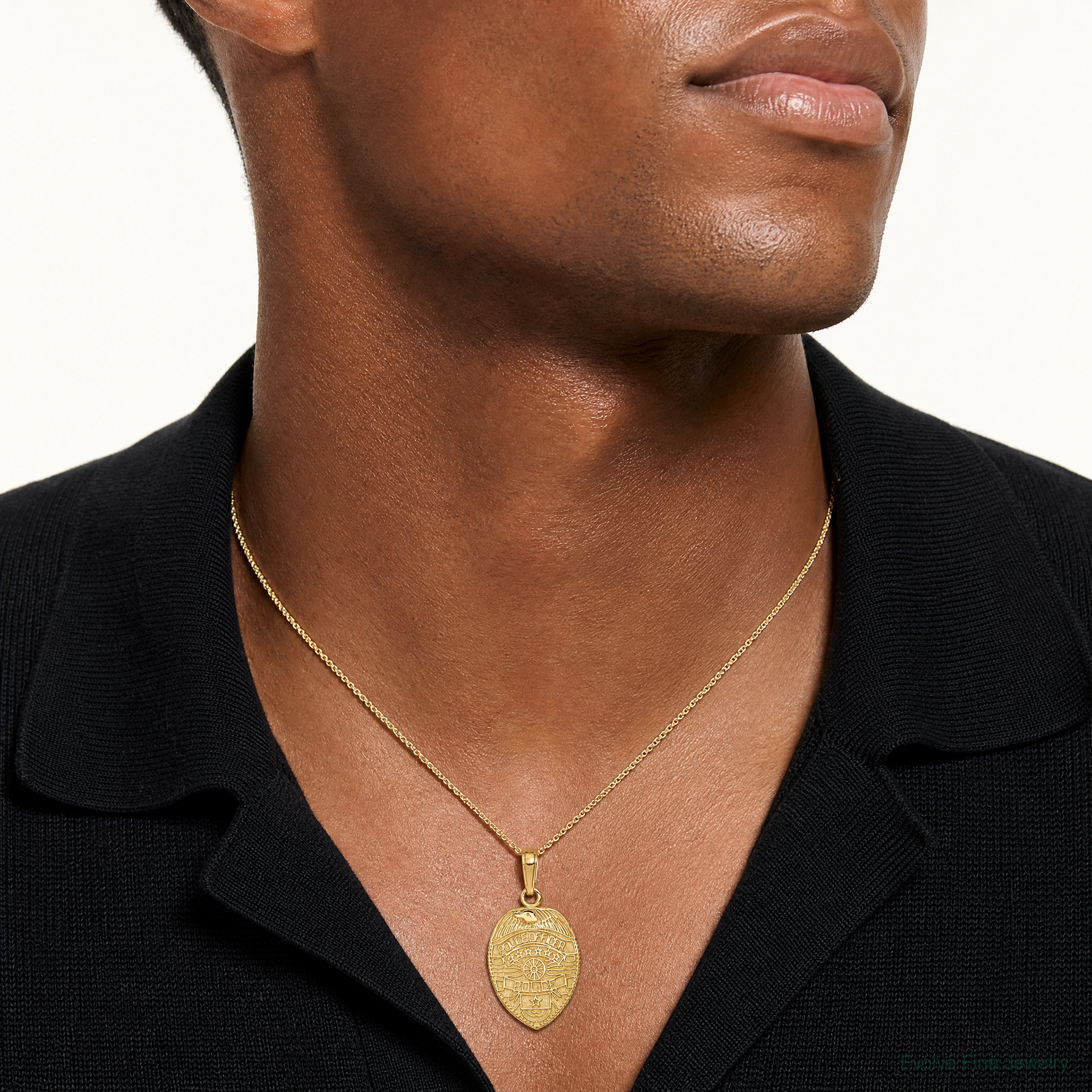 14k Police Officer Badge Pendant - Model Shot