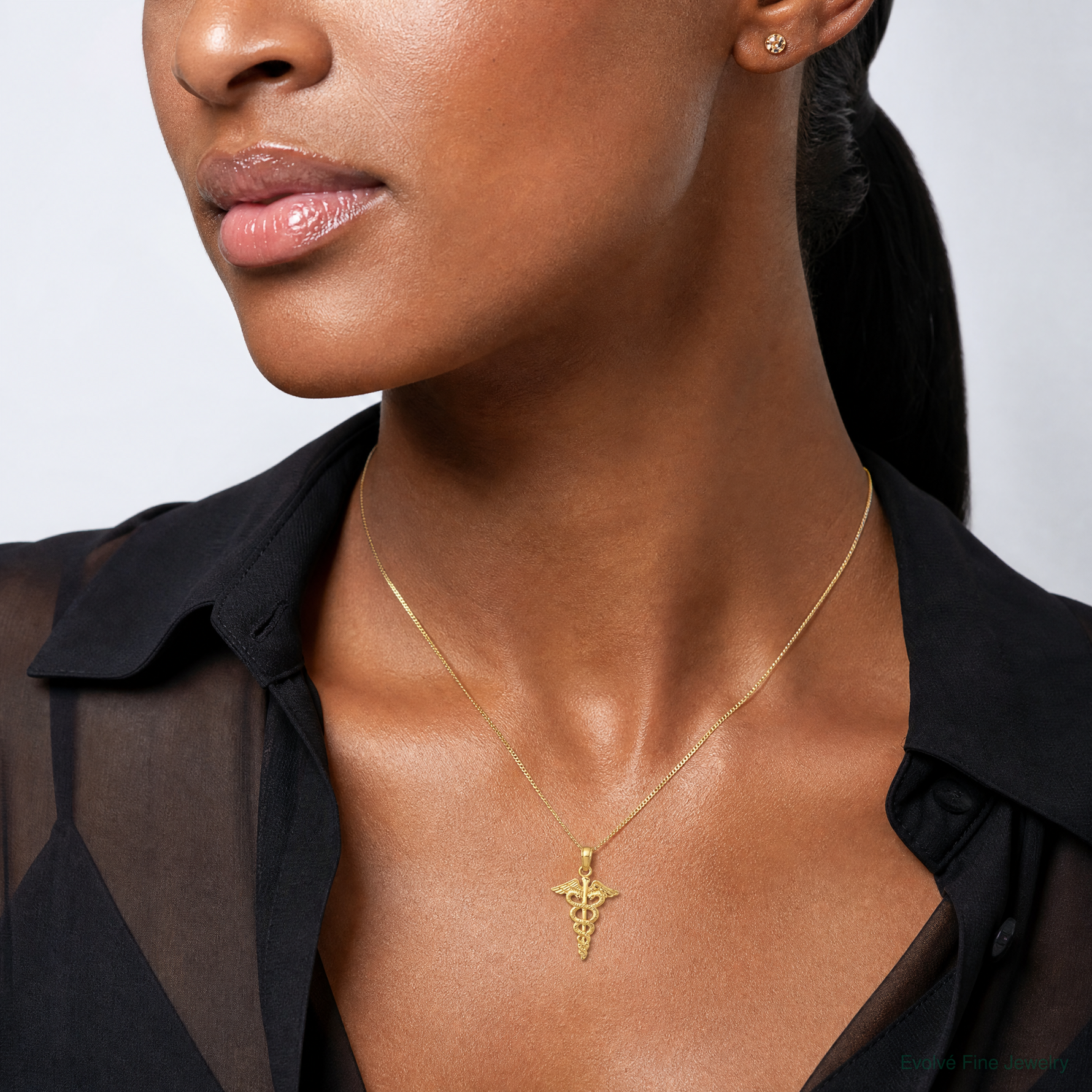 14k Caduceus Pendant - Model Shot
