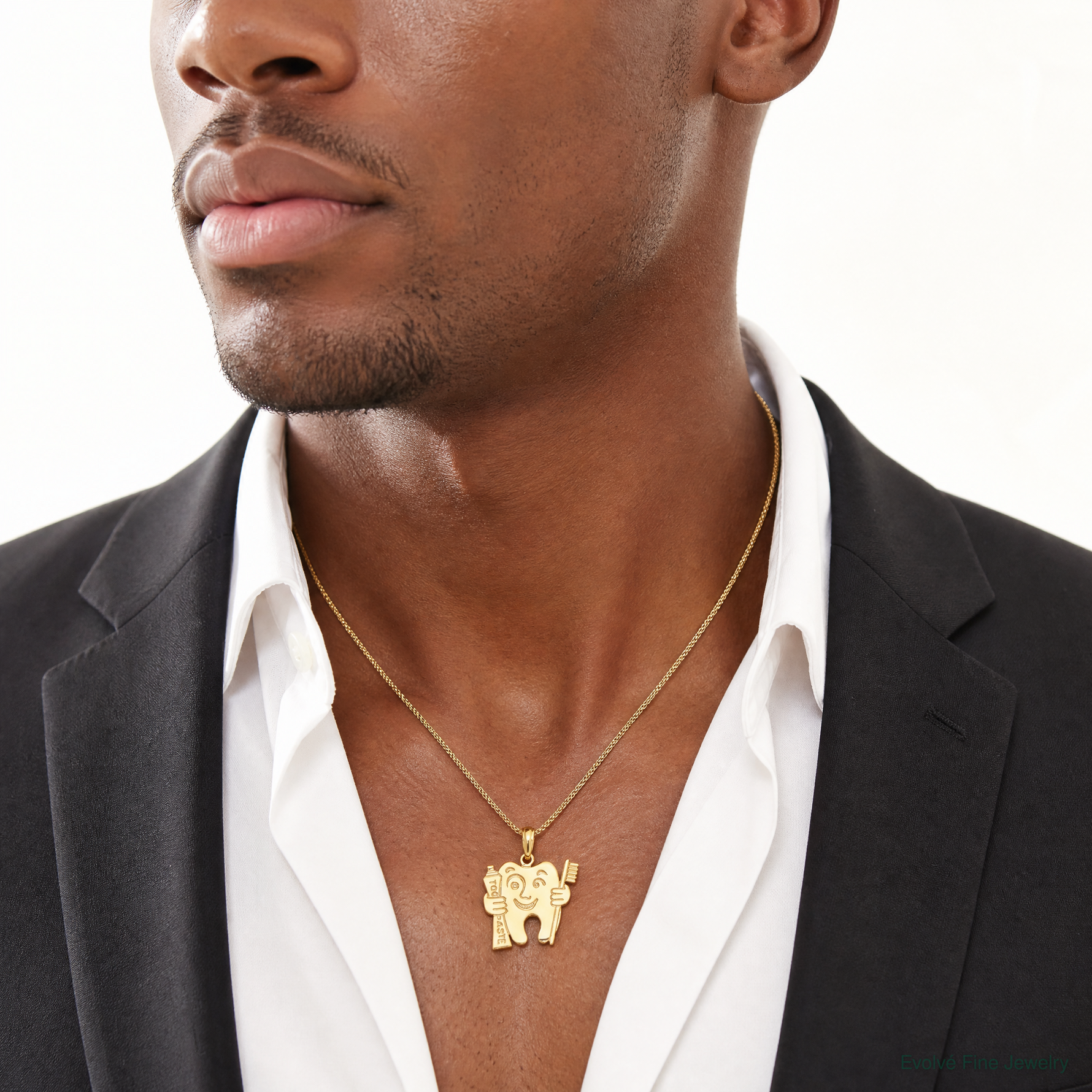 14k Polished Flat-Backed Dental Charm - Model Shot