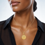 14k Polished Sun with Face Pendant - Model Shot