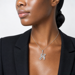 14KW White Gold Solid Polished Script Filigree Letter N Initial Pendant - Model Shot