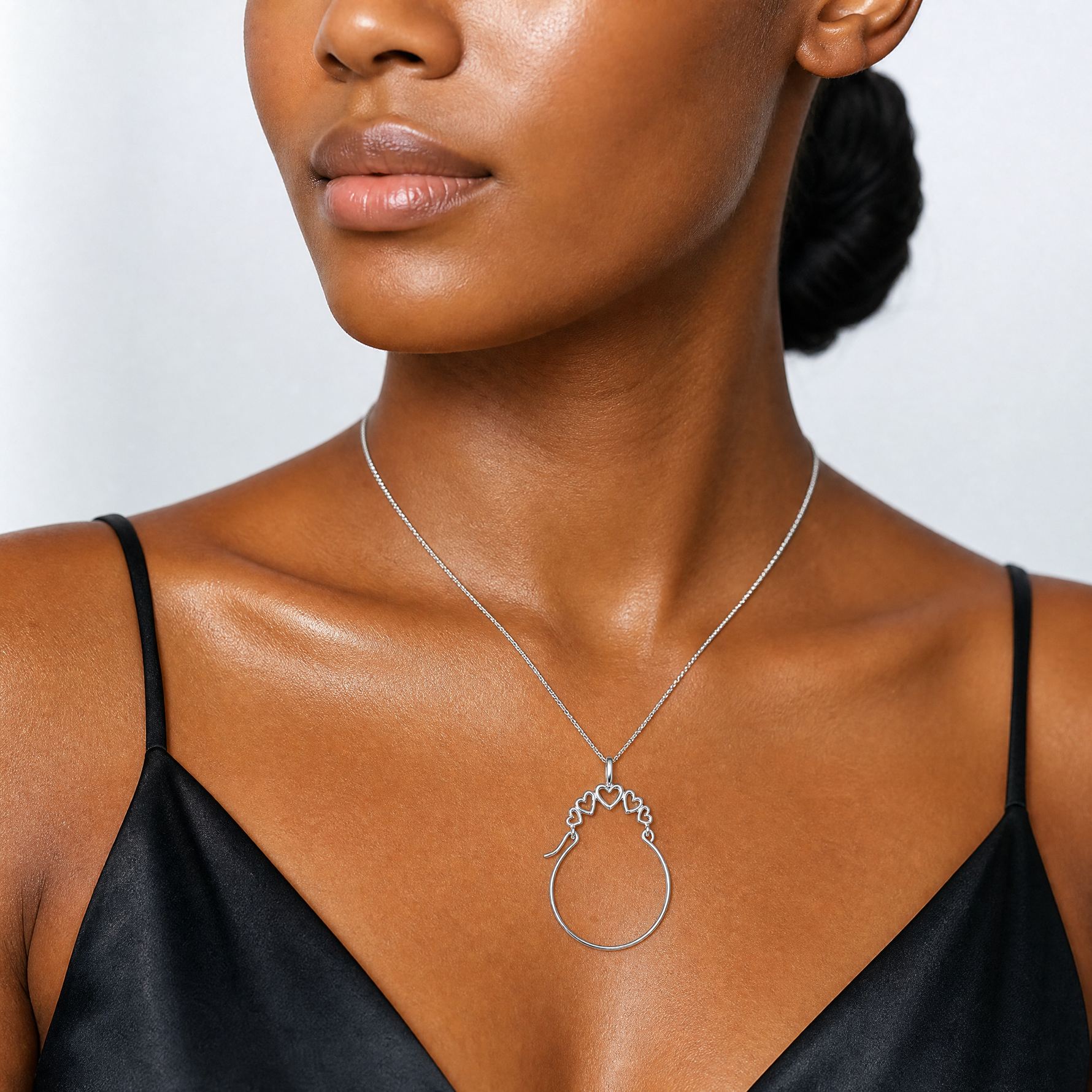 14k White Gold Polished 5-Heart Charm Holder - Model Shot