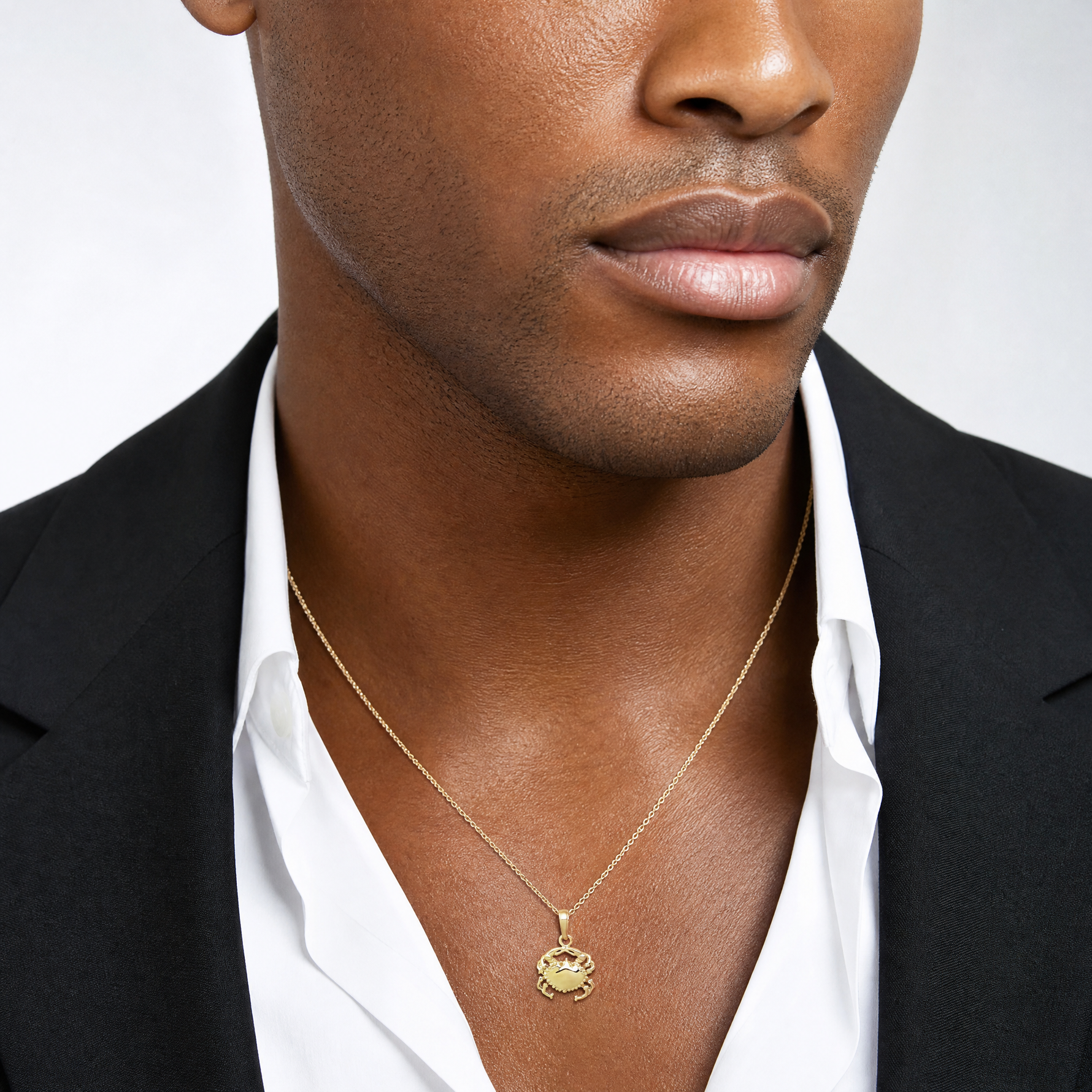 14k Solid Polished Open-Backed Crab Pendant - Model Shot