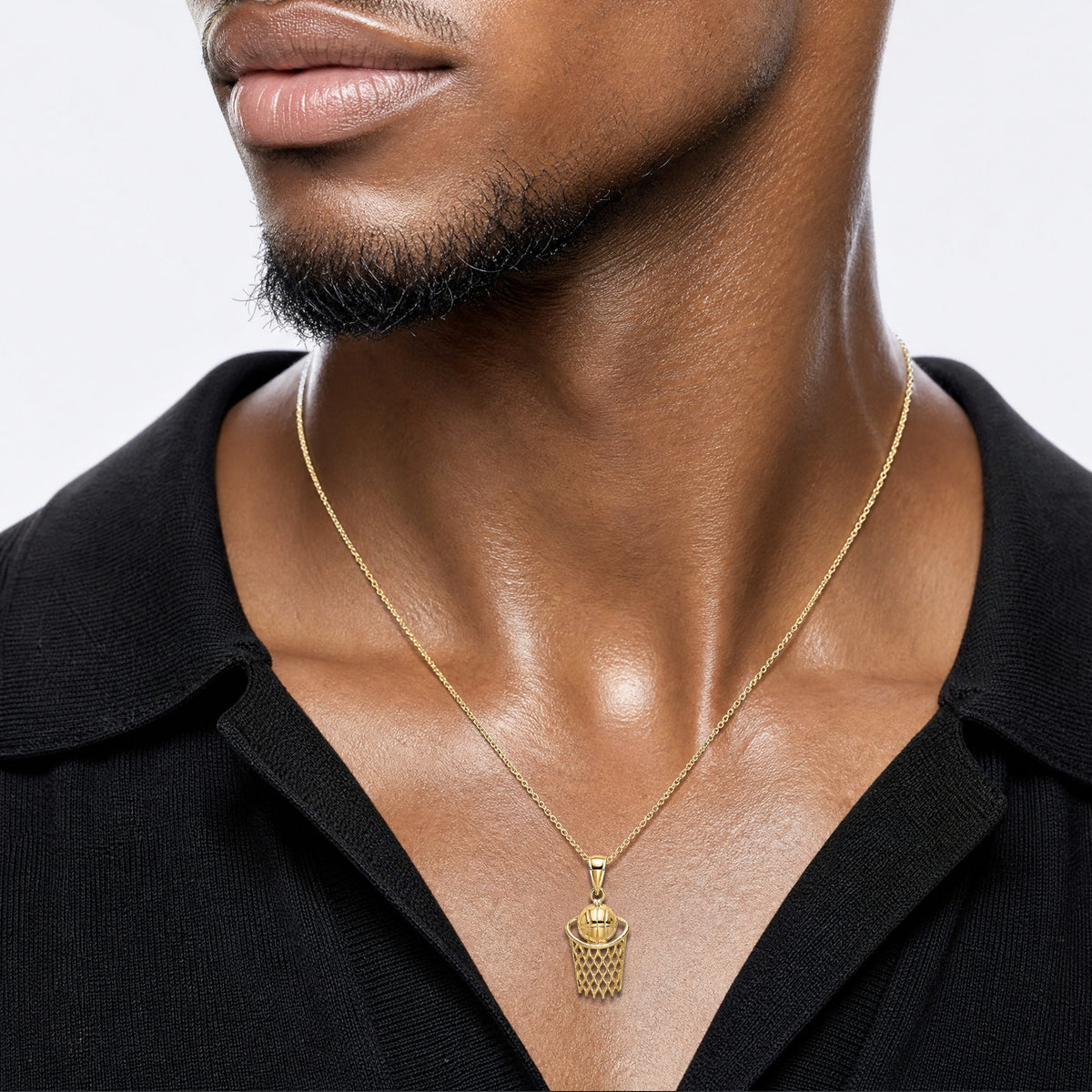 14K Polished Basketball and Net Charm - Model Shot