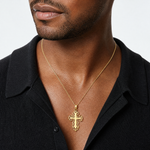 14k Polished Filigree Cross Charm - Model Shot