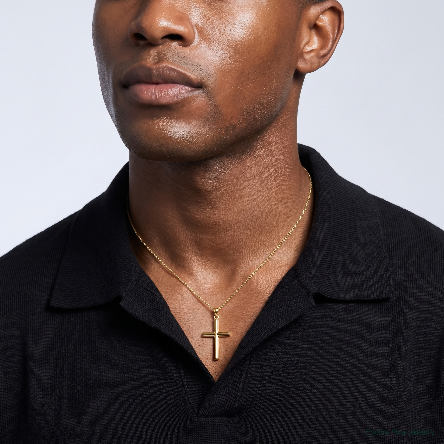 14k Polished Cross Pendant - Model Shot