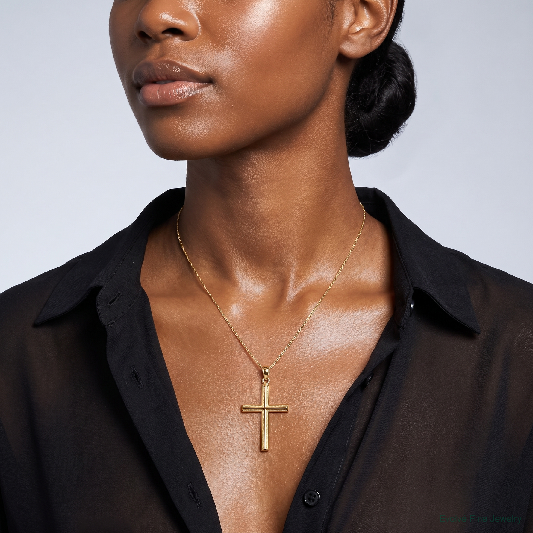 14k Polished Cross Pendant - Model Shot