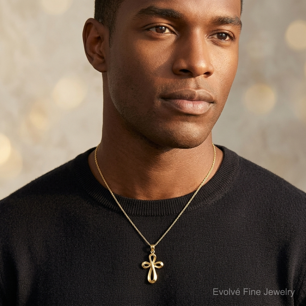 14k Polished Cross Charm - Model Shot