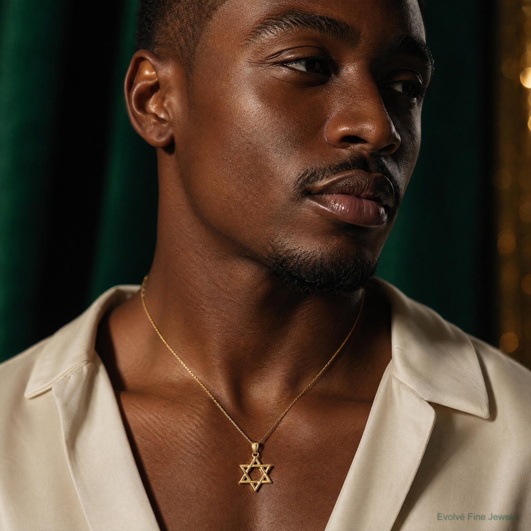 14k Polished Star of David Pendant - Model Shot