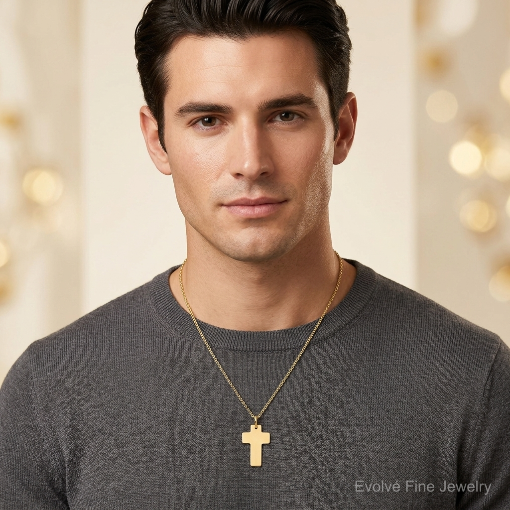 14k Polished Cross Charm - Model Shot