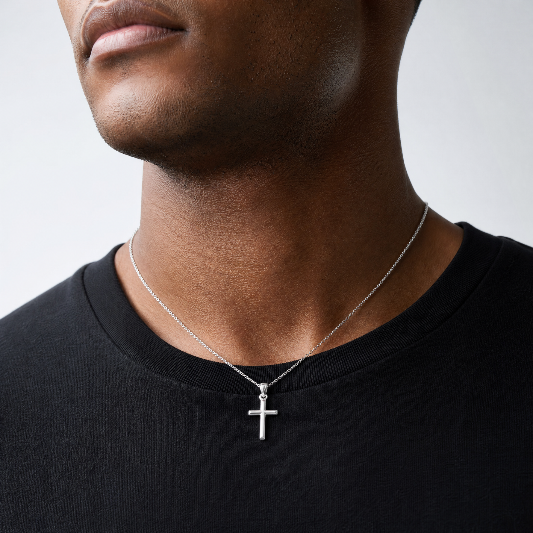 14k White Gold Hollow Cross Pendant - Model Shot