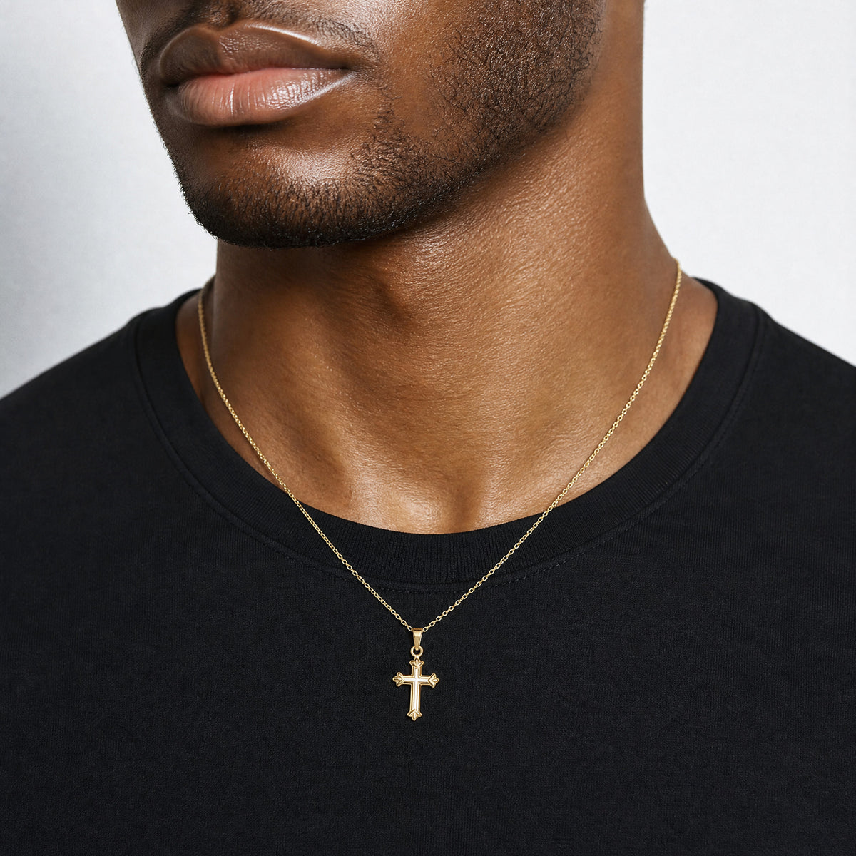 14k w/Rhodium Hollow Cross Charm - Model Shot