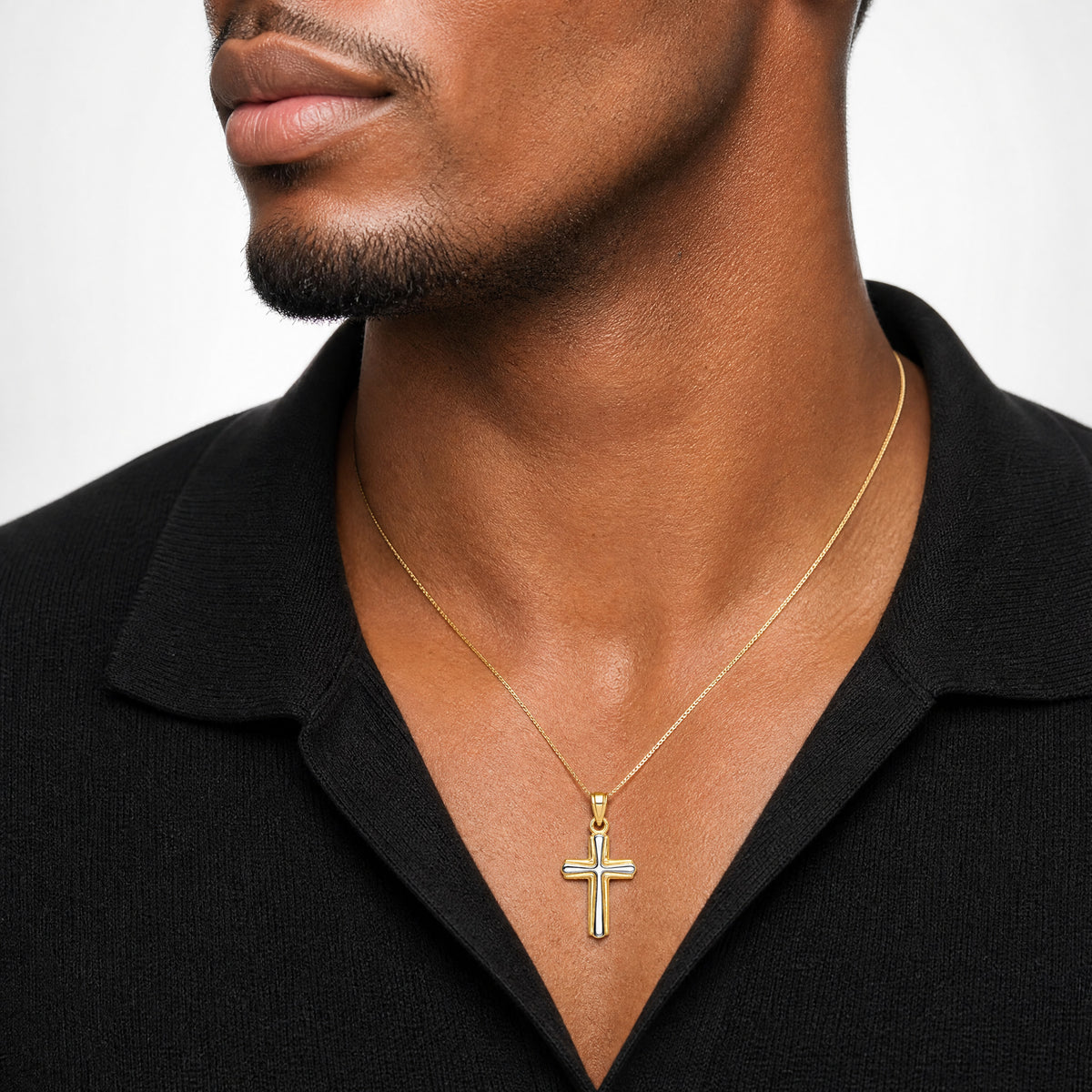 14k w/Rhodium Cross Pendant - Model Shot