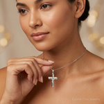 14K White Gold Reversible Crucifix Pendant - Model Shot