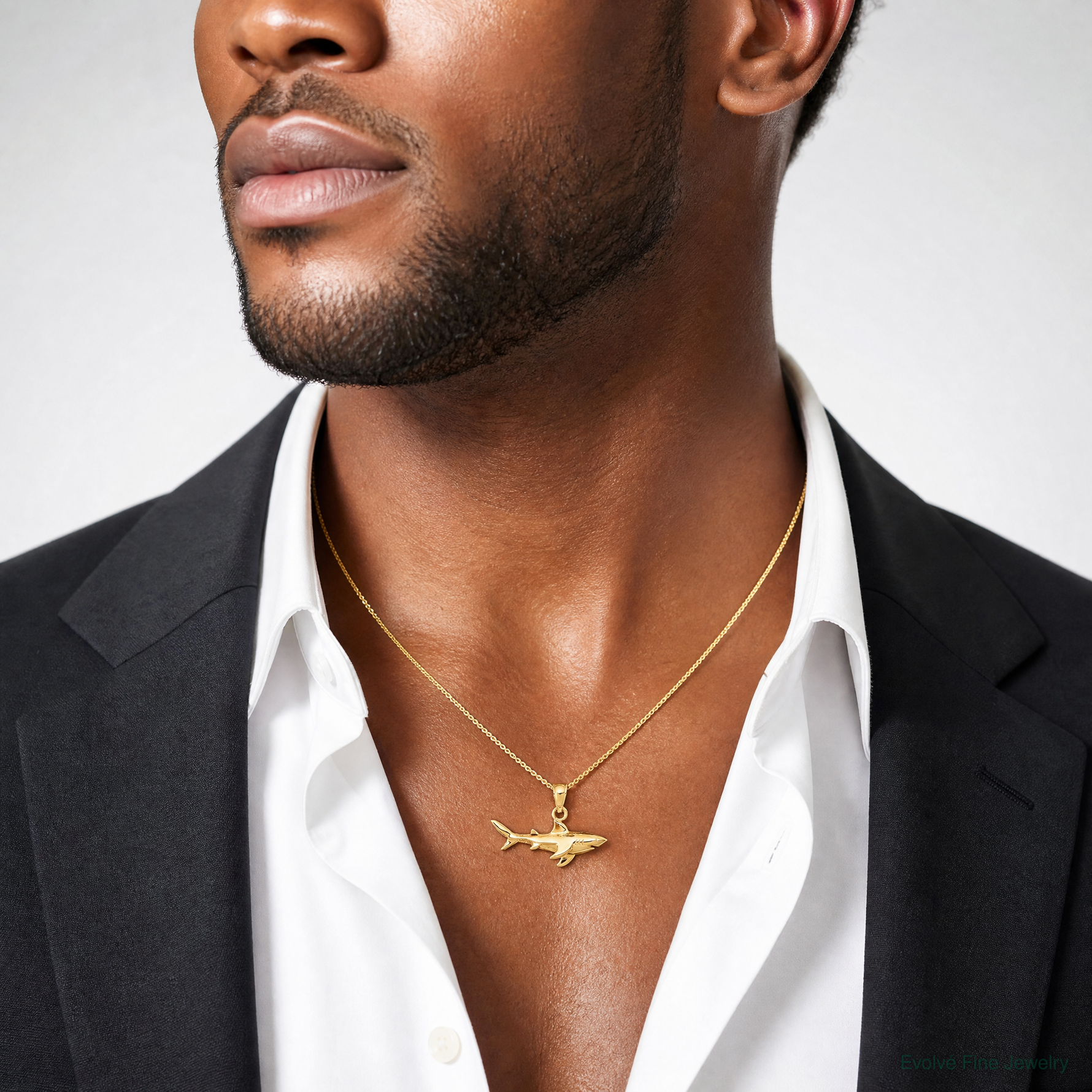 14K Shark Pendant - Model Shot