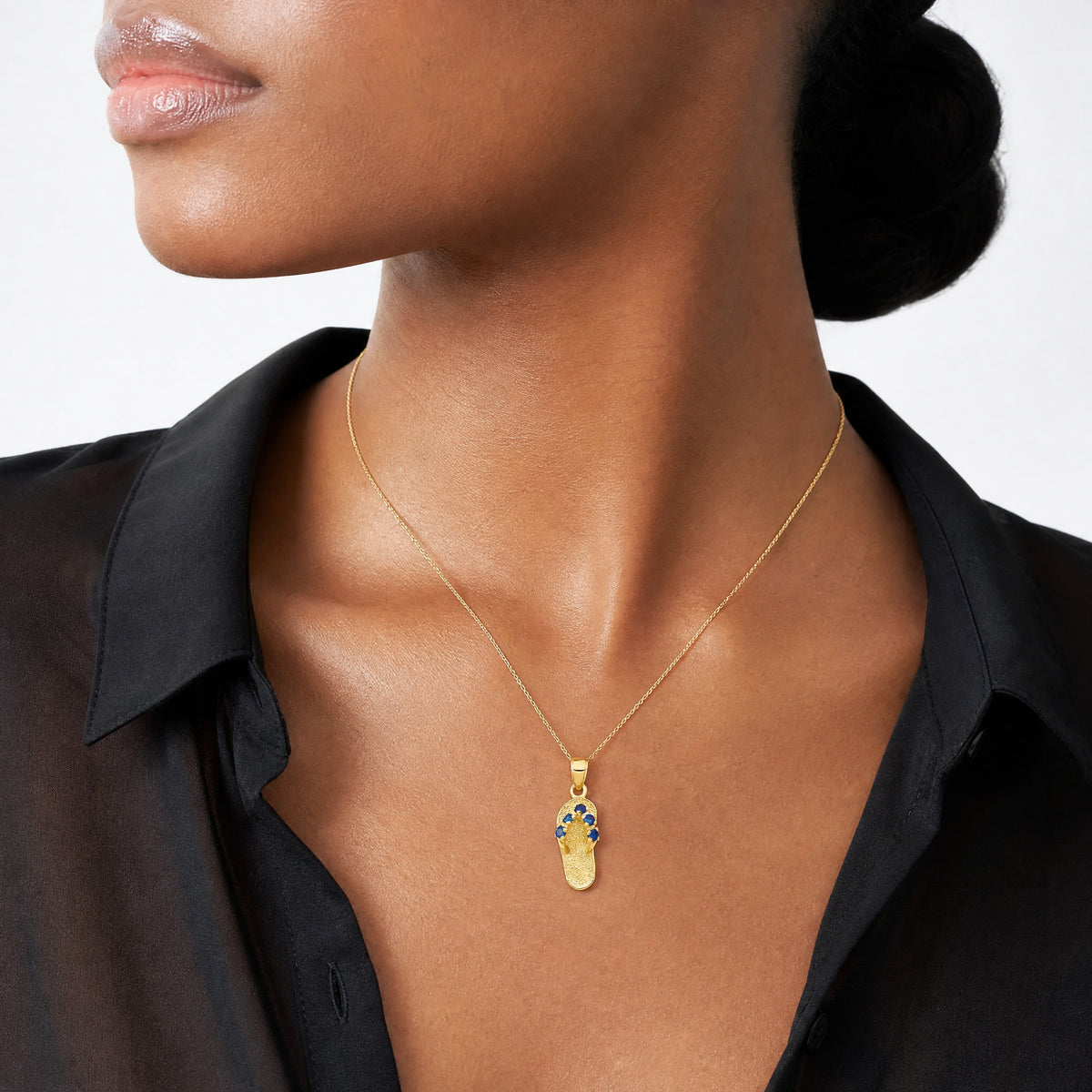 14k  3D September/CZ Birthstone Flip Flop Pendant - Model Shot