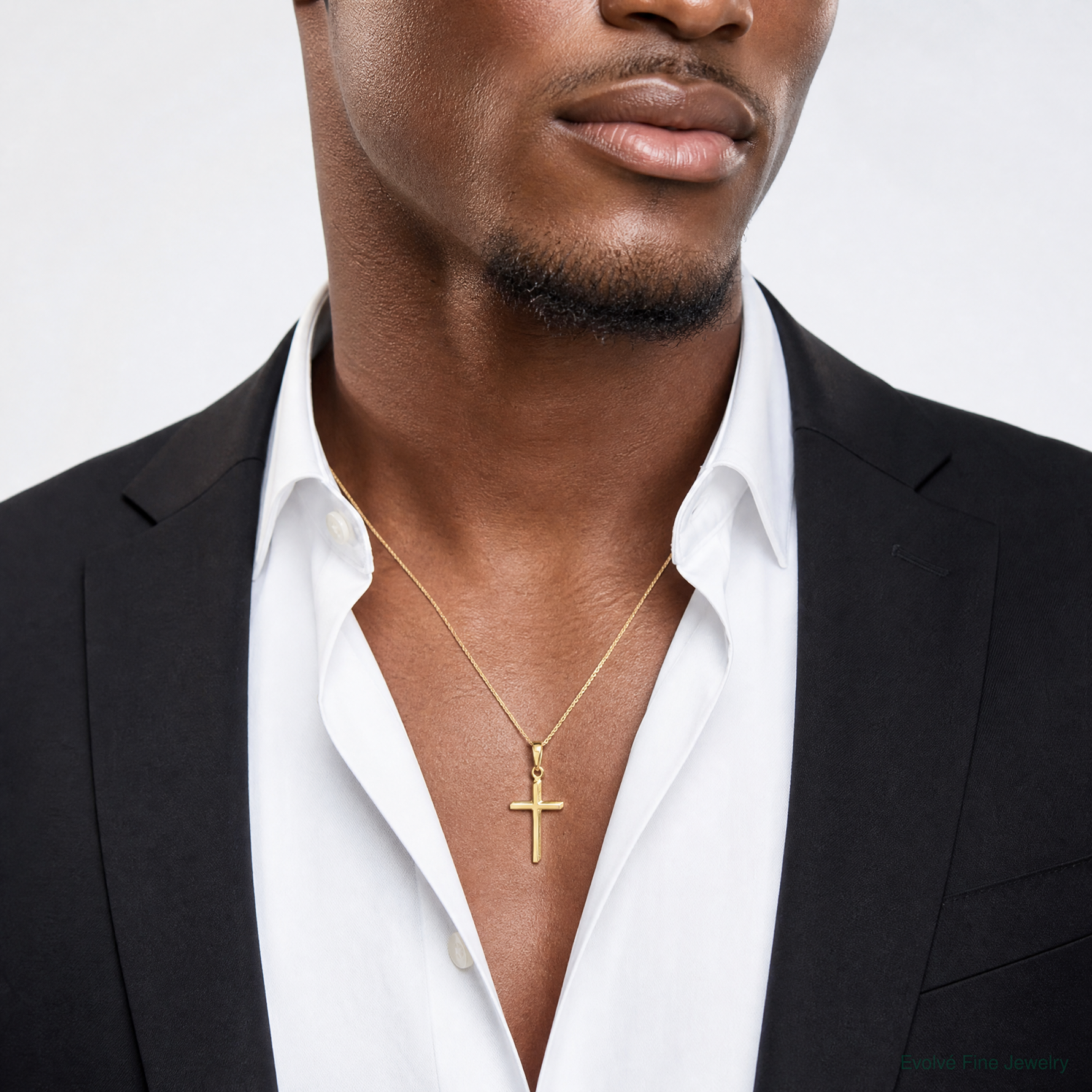 14k Polished Cross Pendant - Model Shot