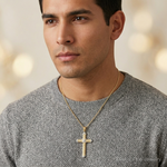 14K And Rhodium Greek Key Cross Pendant - Model Shot