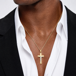 14K Two-tone Diamond-cut Crucifix Pendant - Model Shot