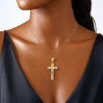 14K Two-tone Diamond-cut Crucifix Charm - Model Shot