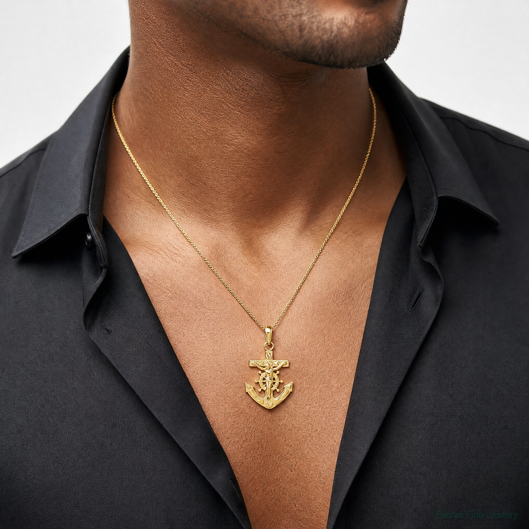 14k Mariners Crucifix Pendant - Model Shot