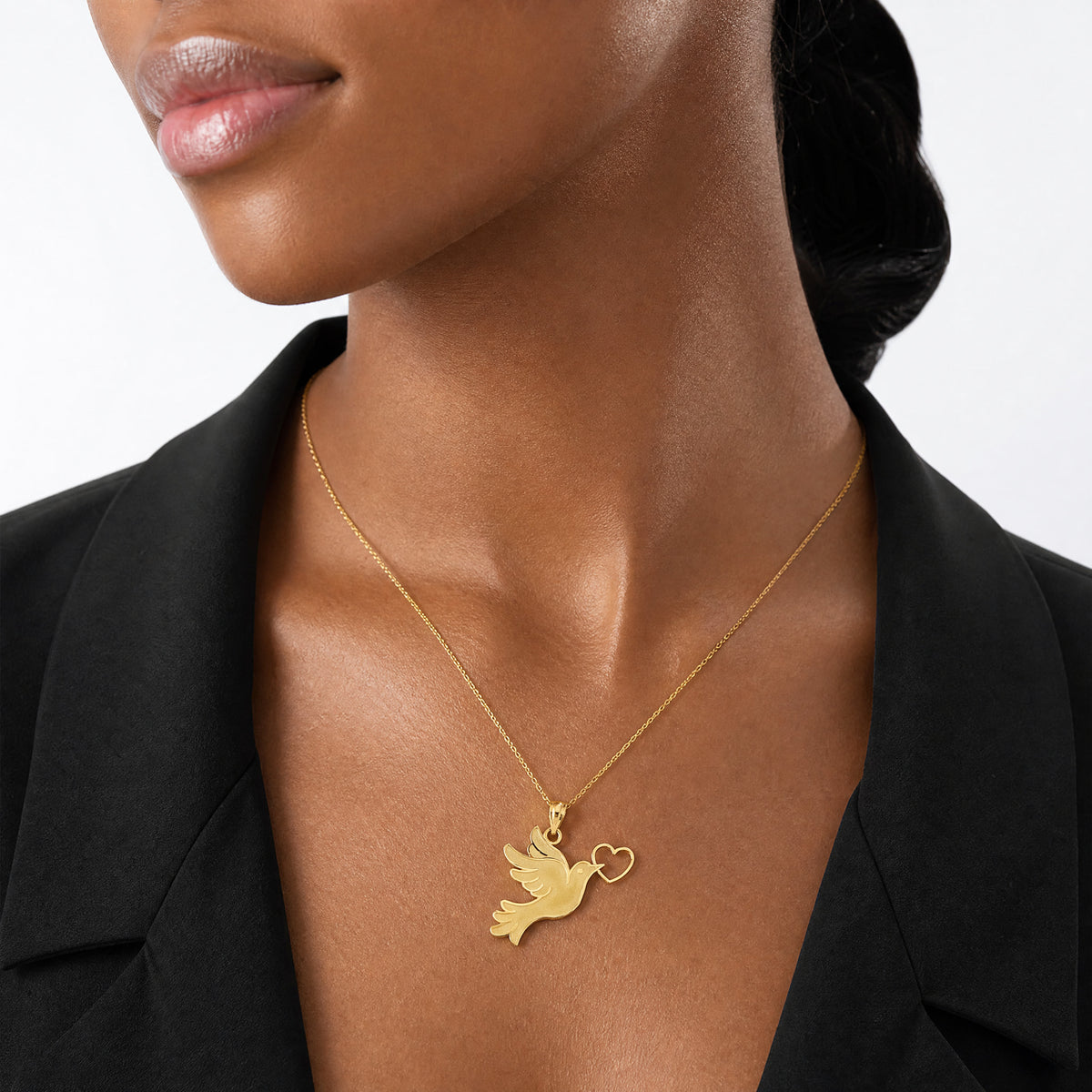 14K Dove w/Heart Pendant - Model Shot