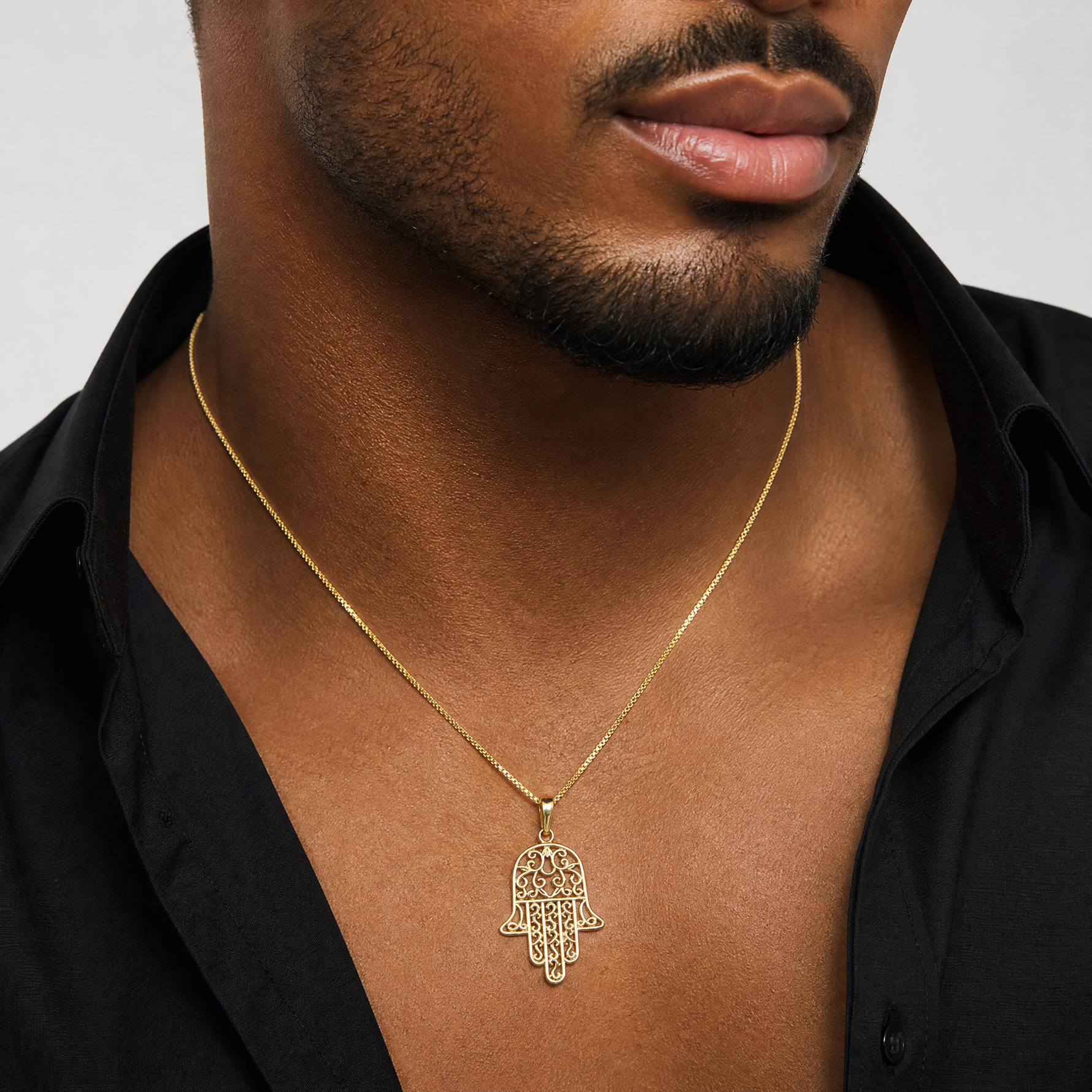 14K Filigree Chamseh Pendant - Model Shot