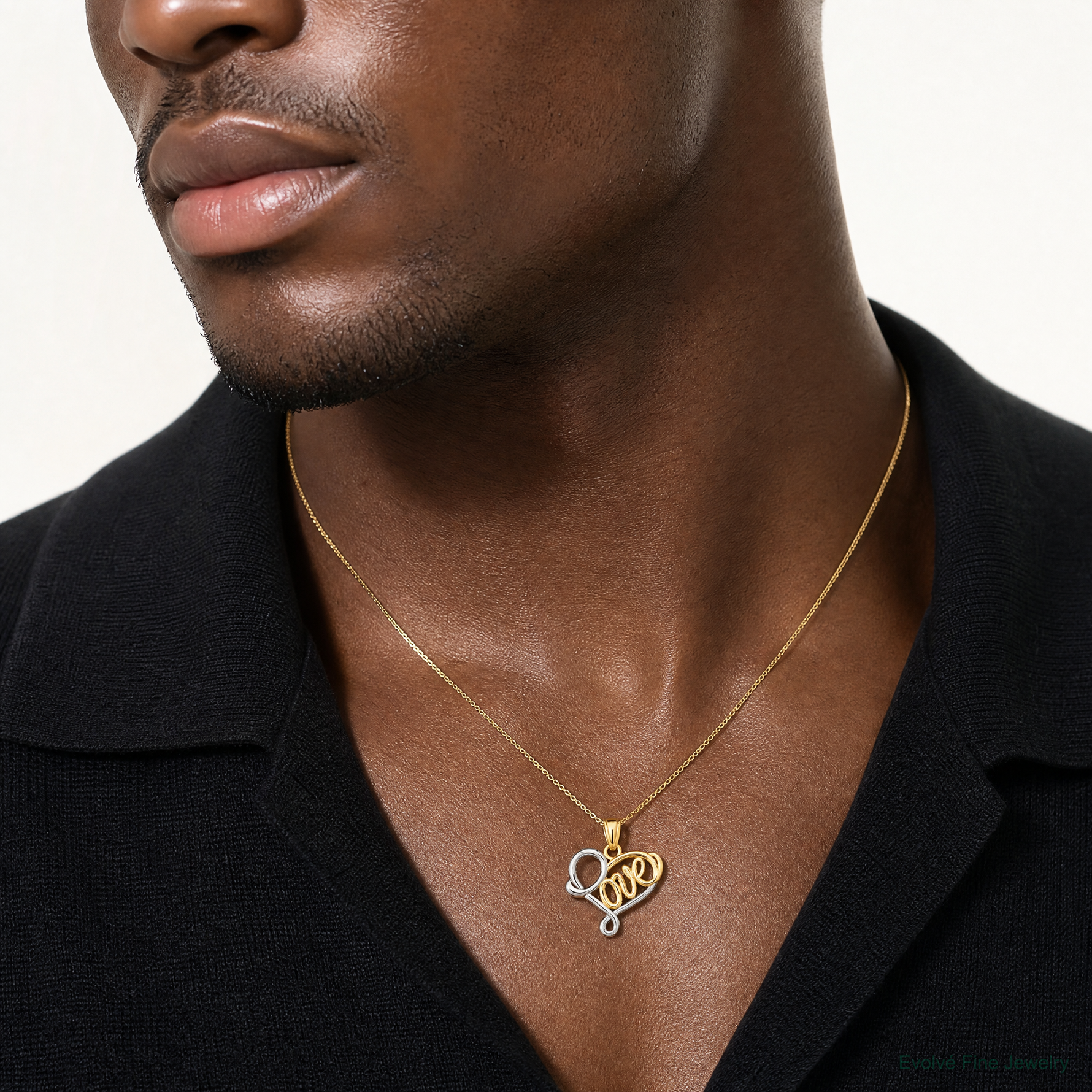 14k and Rhodium LOVE Pendant - Model Shot