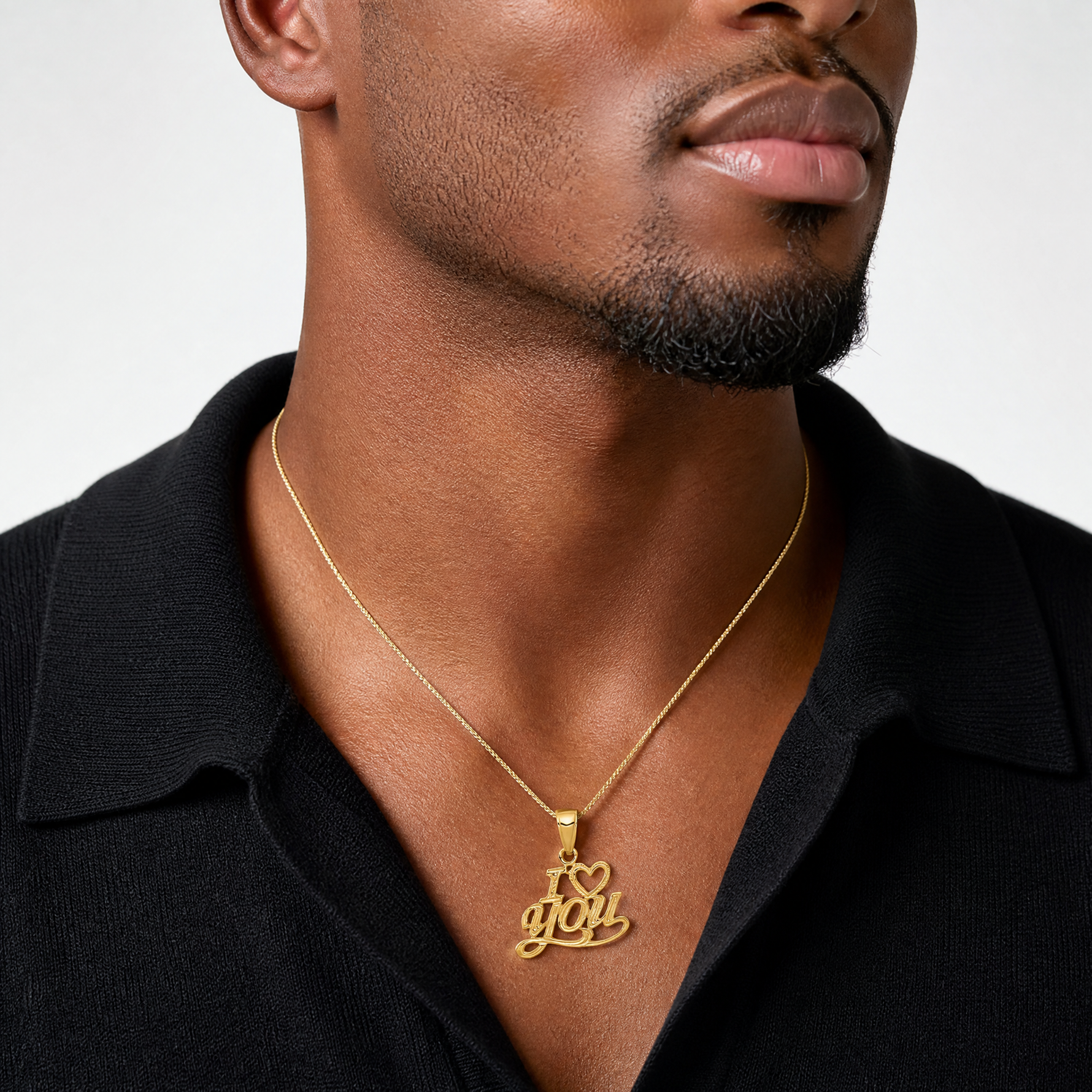 14K Polished and Textured I HEART YOU Pendant - Model Shot