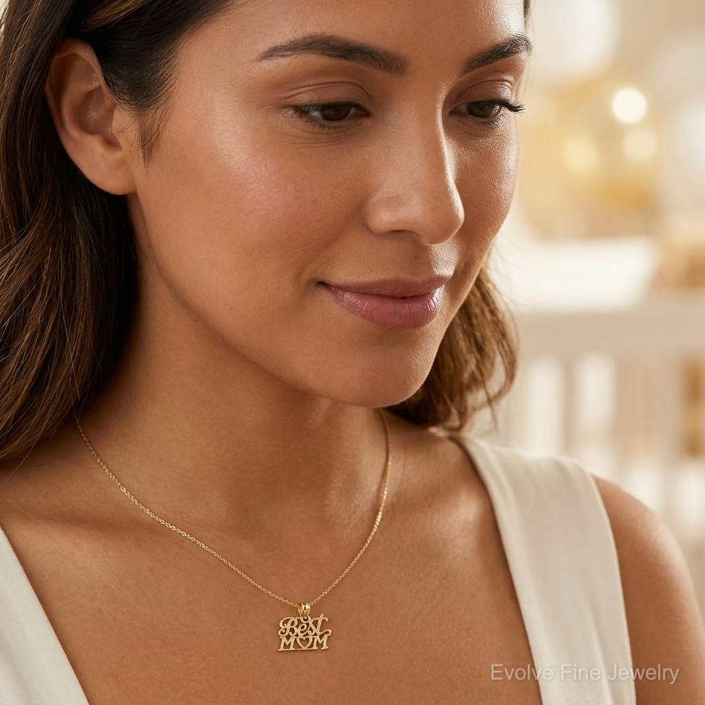 14K BEST MOM with Heart Charm - Model Shot