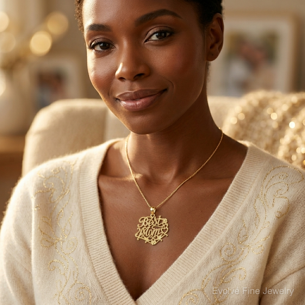 14K BEST MOM Charm - Model Shot