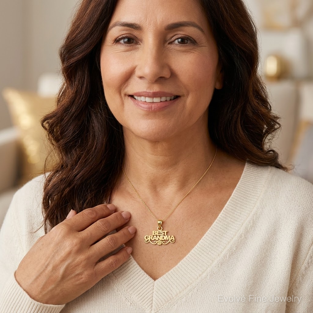 14k BEST GRANDMA Pendant - Model Shot