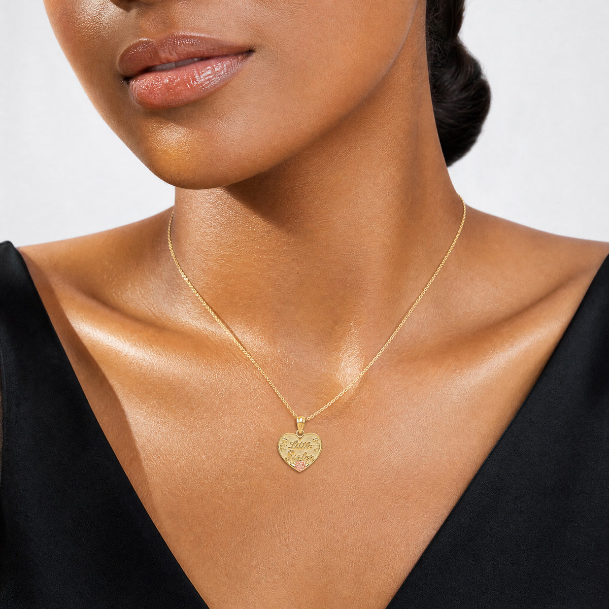14k Two-tone LITTLE SISTER Heart Pendant - Model Shot