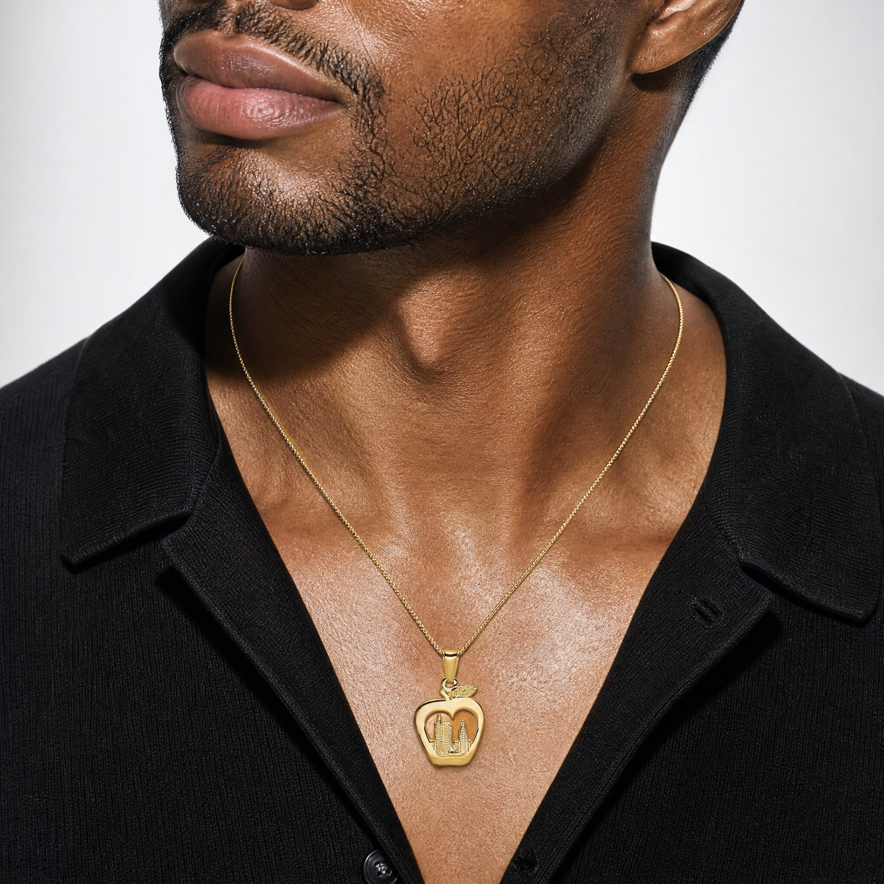 14K New York Skyline in Apple Pendant - Model Shot