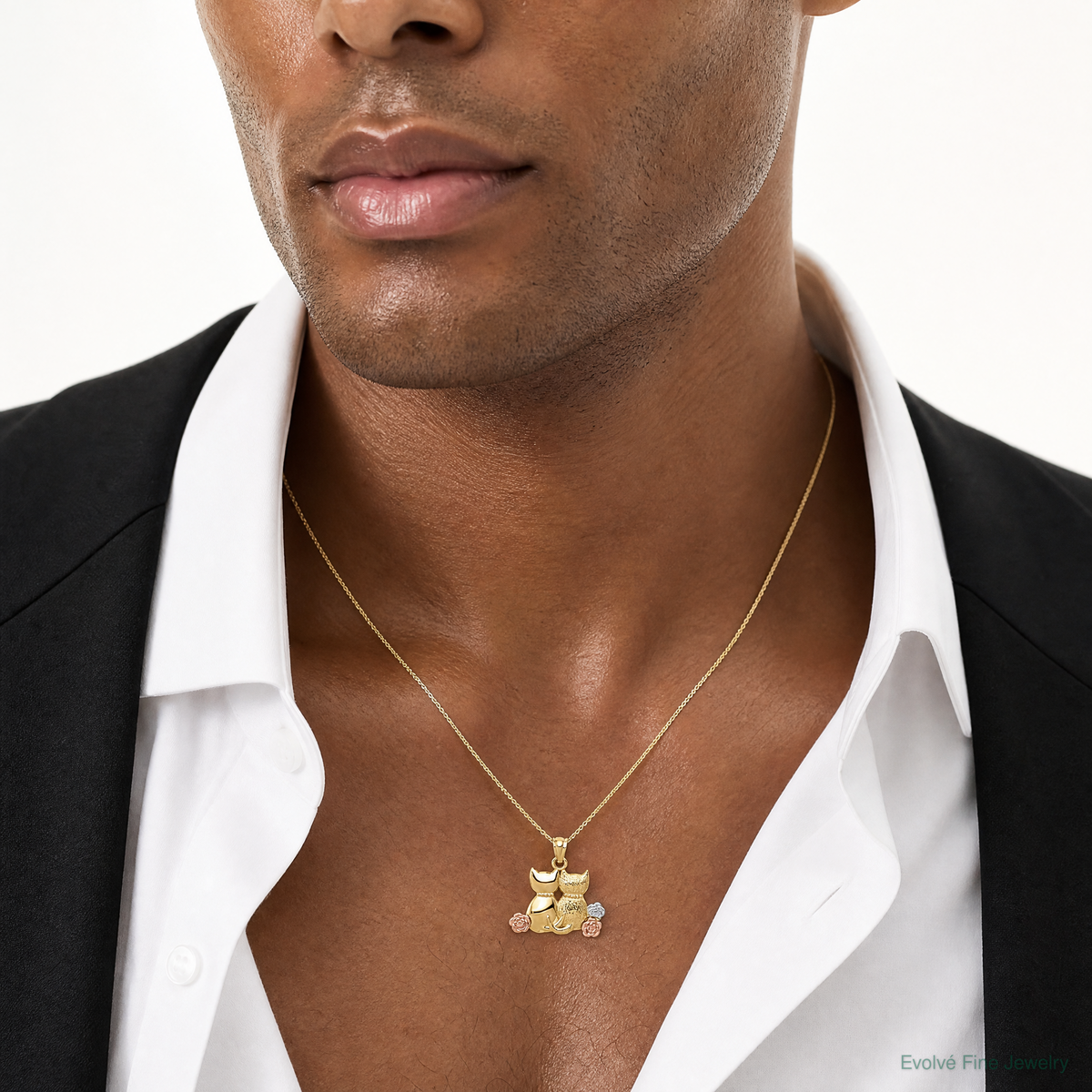 14k Two-tone w/White Rhodium Cats Pendant - Model Shot