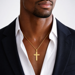 14K Medium Satin Cross Pendant - Model Shot